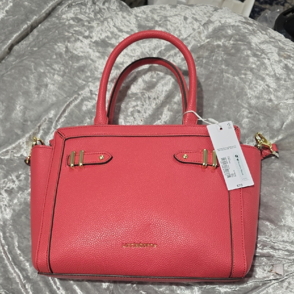 NWT Liz Claiborne Pink Satchel with Gold Accents